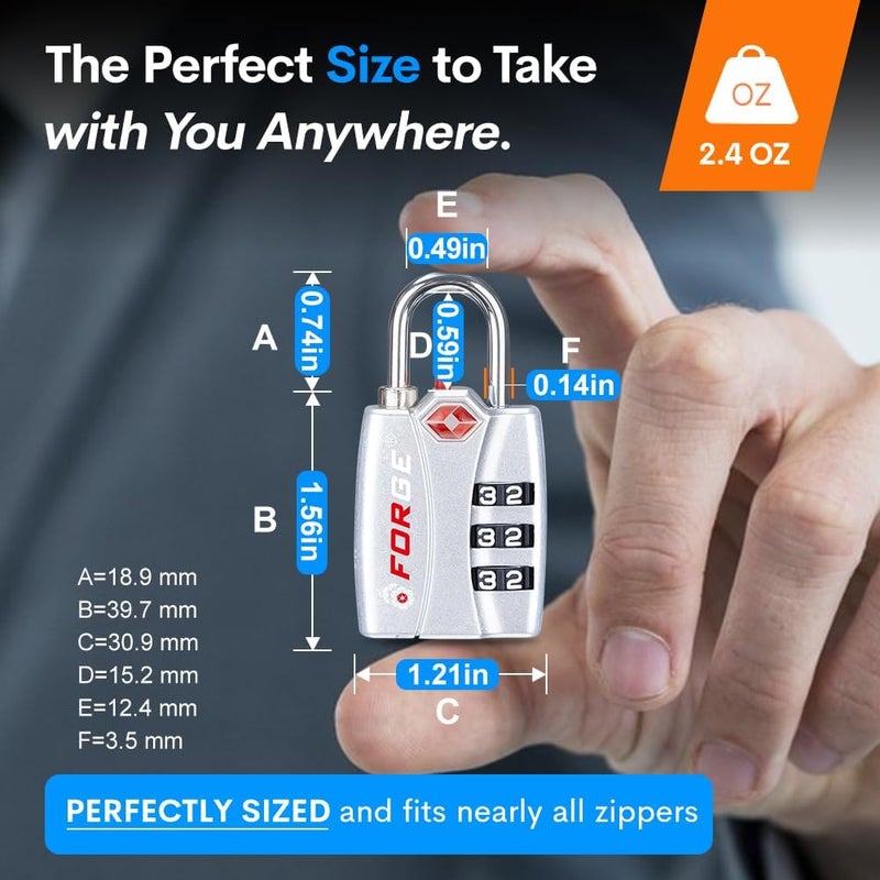 Forge Luggage Locks TSA Approved 4 Pack 4 Colors, Small Combination Lock with Zinc Alloy Body, Open Alert, Easy Read Dials, for Travel Suitcase, Bag, Backpack, Lockers. - Image 4